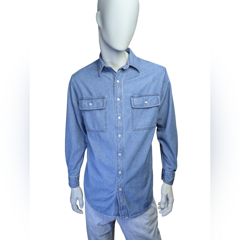 Vintage Dakota Denim Pearl Snap Work Shirt | Blue Collar Western | Fits Medium